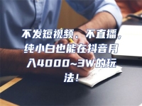 不發(fā)短視頻、不直播，純小白也能在抖音月入4000~3W的玩法！